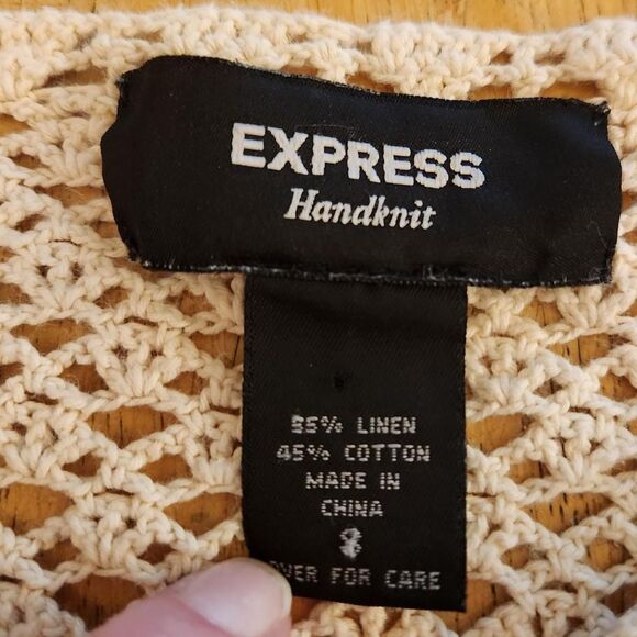 Vintage Y2k early 2000s Express tan knit boho bell sleeve sheer sweater - Picture 4 of 4